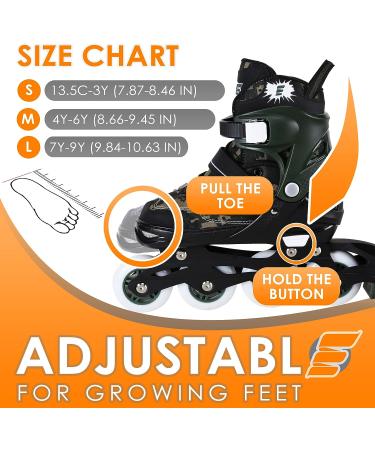 Eliiti Adjustable Kids Inline Skates - Digital Camouflage Green | Size Small US 13.5J-3 - Buy Online on SooperMarket.com