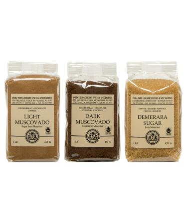 Mauritius Brown Sugar Bundle - Demerara, Dark Muscovado and Light Muscovado - 1 Pound Bags (3 items)