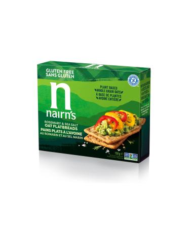 Nairn s Rosemary & Sea Salt Oat Flatbreads | Made with Gluten Free Wholegrain Oats | High Fibre | Plant-Based | Vegan & Non-GMO | No Artificial Colours Flavours or Preservatives | 150g