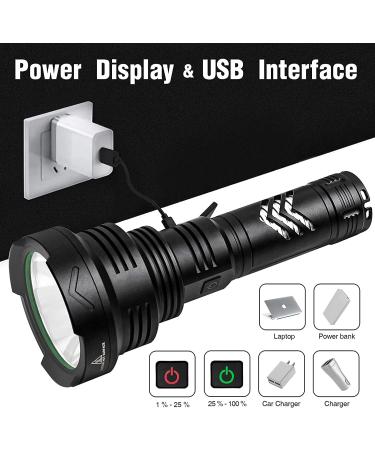 Lyting USB Rechargeable 150000 Lumens Super Bright Flashlight | 5 Modes, IPX7 Waterproof | Powerful Flash Light for Emergencies & Camping - Black - Buy Online on SooperMarket.com