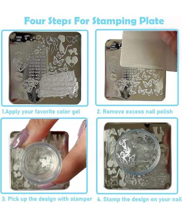 Luvadeyo Nail Stamping Plates Set - 6 Art Stencils with Transparent Stamp & Scraper | Perfect Nail Art Tool for Women & Girls - International Shipping Available - Buy Online on SooperMarket.com