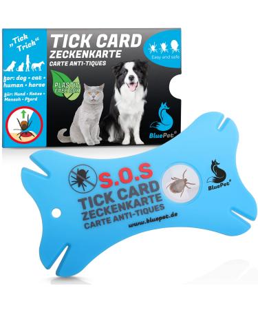 Bluepet tick card with a magnifying glass in the check card format - tick remover for removal of ticks & nymphia in humans and animal - tick card as first aid for dog & cat in the house 1x tick card
