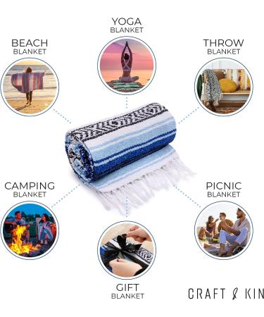 Craft & Kin Handcrafted Mexican Serape Blanket - 50x70 inches | Authentic Yoga, Falsa, Outdoor, Beach Blanket in Maya Blue - Buy Online on SooperMarket.com