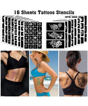 Qpout Tattoo Stencils Kit - 16 Sheets for Kids & Adults | Various Small & Big Designs - Skeleton, Spider, Owl, Flower, Butterfly, Tribal Totem | Ideal for Real Tattoos - Buy Online on SooperMarket.com