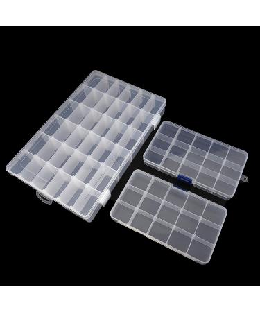 Snowkingdom Plastic Grid Box Storage Organizer Case - 3 Pack with Adjustable Dividers | 36 Grids + 2x15 Grids | Free Letter Stickers included - Buy Online on SooperMarket.com