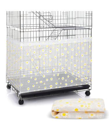 Adjustable Bird Cage Net Cover Large Birdcage Seed Feather Catcher Bird Cage Skirt Guard Birdcage Nylon Mesh Net for Parrot Parakeet Macaw Round Square Cage Daisy Design White X-Large