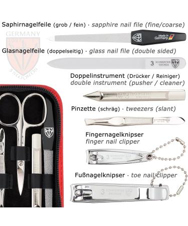 Three Swords 8-Piece Roma Manicure Set | Premium Red Leather Nail Care Kit with Scissors Clippers & Tweezers - Buy Online on SooperMarket.com