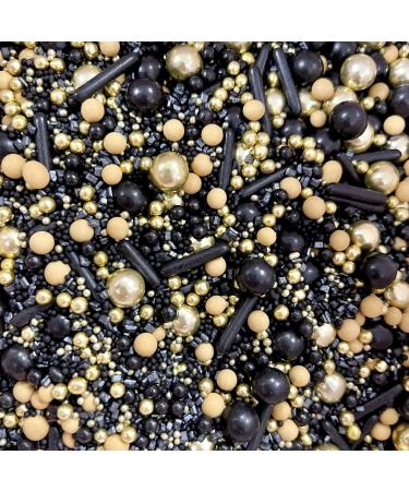 Black gold nude beige neutral Sprinkles for cupcake cookies cake edible toppers metallic pearls balls 100s and 1000s graduation decoration cake cupcake topper new year 20s 30s BLACK WIDOW