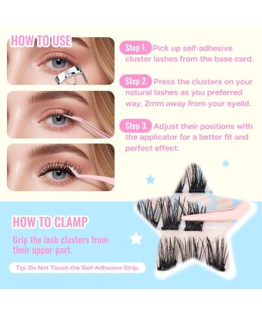 CALAILIS Self Adhesive Eyelashes - 72 Pcs D Curl Press-On Lash Clusters No Glue Needed Reusable DIY Kit with Tweezers for Beginners - ZN23 - Buy Online on SooperMarket.com