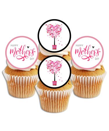 24 Mothers Day Cupcake Toppers Theme #2 Edible Mothers Day Decorations Mothers Day Cake Toppers Flower Cake Decorations Heart Cake Decorations Pink Cake Decorations Mothers Day Cake Decorations