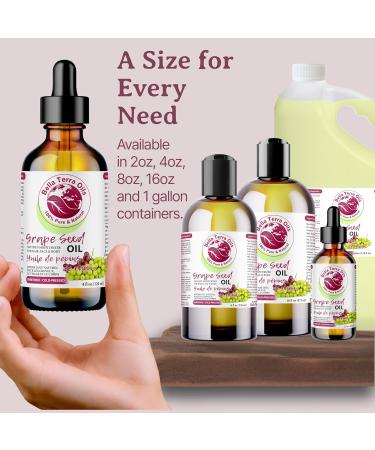 Grape Seed Oil. 236ml. 100% Pure. Cold-pressed. Unrefined. Organic. Rich in Vitamins. Chemical-free. Soothes Skin. Nourishes Hair. Natural Moisturizer for Hair Skin Nails Beard Stretch Marks. Bella Terra Oils. 236 ml (Pack of 1) - Buy Online on SooperMarket.com