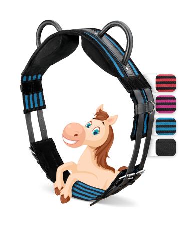 Esposita riding strap with 2 leather handles for holding on for children and riders - also suitable as a lunging belt vaulting belt or as a wooden horse accessories WB / full blue -black