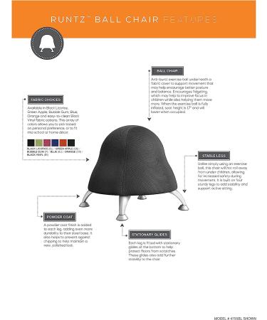 Safco Products 4755BL Runtz Ball Chair - Black Licorice - Anti-Burst Exercise Ball - Active Seating - Buy Online on SooperMarket.com