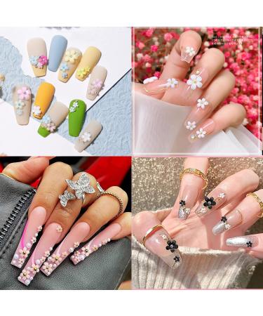 Flymind 3D Flower Nail Charms Set - Light Changing Acrylic Resin Flowers & Metal Caviar Beads for DIY Manicure Decoration | Includes Pickup Pencils & Tweezer - 36 Grids - Buy Online on SooperMarket.com
