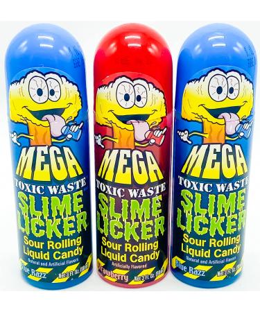 Slime Licker MEGA Size 3-Pack - Sour Rolling Liquid Candy - Red Strawberry & Blue Razz Flavors - 3 oz Bottles - Toxic Waste - TikTok Challenge Trend - Buy Online on SooperMarket.com