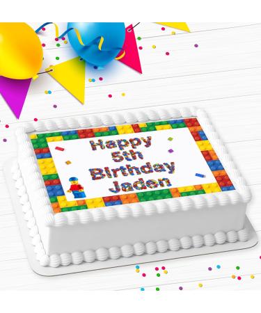 BUILDING BRICKS HAPPY BIRTHDAY PERSONALISED EDIBLE ICING COSTCO CAKE TOPPER AT-1123 - Buy Online on SooperMarket.com