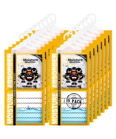 ZSZMFH 15 Pack Moisture Absorber & Max Odor Eliminator Hanging Bag Charcoal Smell Remove Damp Musty Smell Hanging Closet Dehumidifier Bags with 25g of Activated Charcoal (220g/pack) Yellow