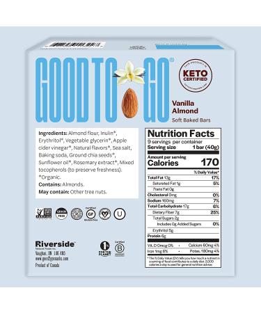 GOOD TO GO Vanilla Almond Soft Baked Bars 9 Pack - Gluten-Free, Keto Certified, Paleo Friendly - Low Carb Snacks - Buy Online on SooperMarket.com