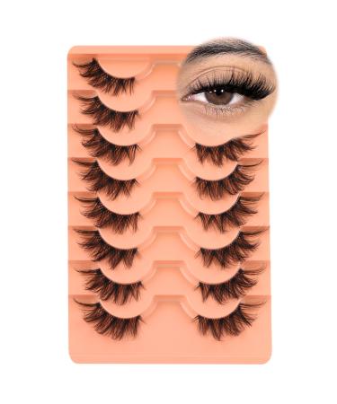 Half Lashes Fluffy False Eyelashes Cat Eye Lashes Mink Wispy Thick Fake Eyelashes 3/4 Corner Lashes with Clear Lash Band by Zegaine 8 Pairs Natural Lash Pack A-Natural