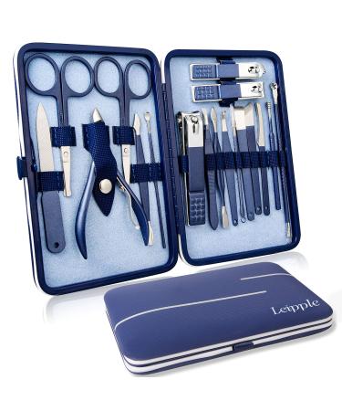 Manicure Set Professional Pedicure Kit Nail Clippers Kit - 18 pcs Nail Care Tools - Grooming Kit with Luxurious Upgraded Travel Case (Dark Blue)