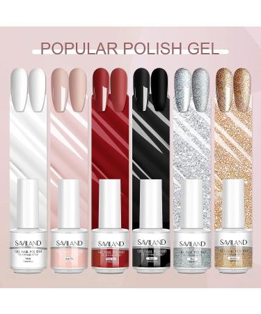 SAVILAND Gel X Nail Polish Kit - White Black Glitter Set with Coffin Tips | Base & Top Coat, Nail Glue, Lamp | DIY Nail Art Extension Tool Kit - Buy Online on SooperMarket.com
