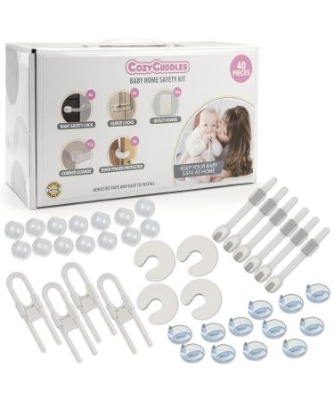 40 Pieces COZYCUDDLES Baby Safety Kit Safeguarding Complete Essential Child, Toddler, Baby Proofing Kit - Adjustable Locks for Cabinets, Drawers, Corner Guards, Outlet Covers, Door Pinch Protectors