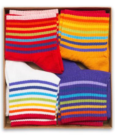 RAFRAY Rainbow Striped Sports Socks - Colorful Cotton Sneaker Socks Gift Box (4 Pairs Size 36-40) - Shop Internationally! - Buy Online on SooperMarket.com