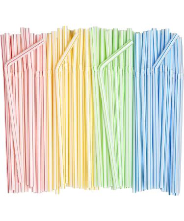 Comfy Package 200 Pack 7.75" High Flexible Plastic Straws Disposable Drinking Straws - Striped Assorted Colors