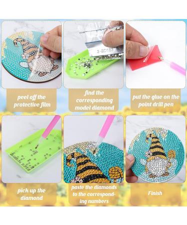 Sunflower Gnome Diamond Painting Coasters Set with Holder - DIY Spring Summer Decor for Kids & Adults - Buy Online on SooperMarket.com