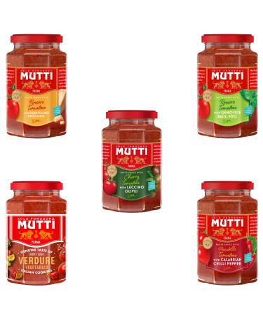 Mutti Pasta Sauce Pick N Mix - Choose From 4+ Flavours | Tomato-Basil Tomato-Parmesan Tomato-Chilli Tomato-Grilled Vegetables Flavors - Authentic Taste of Italy| 5 Pack (400g each)