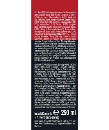 Weider RUSH Ready-to-Drink Pre-Workout Booster - Energized Orange 250 ml (Pack of 2) | Caffeine & Arginine for Enhanced Performance | International Shipping Available - Buy Online on SooperMarket.com