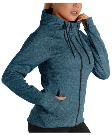 icyzone women's sports jacket running jacket full zip training jacket with hood fitness hoodie long-sleeved shirt in winter S blue