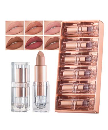 CCbeauty Matte Nude Lipstick Set 6 Colors Velvet Smooth Lip Stick Waterproof Long Lasting Moisturizer Pigmented Non-Stick Cup Not Fade Lip Makeup Valentine's Day Gift Sets for Her Girls Women, Set B