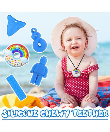 5Pcs Sensory Chew Necklace Blue Teether Chew Toys for Autistic Children | Anxiety Biting Needs Silicone Chewy Teether Toy - Food Grade Silicone for Kids Teething - Buy Online on SooperMarket.com