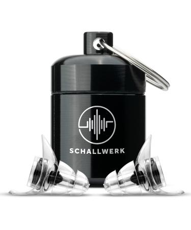 Schallwerk Strong+ |Unnecessary hearing protection earplugs - dampen noise & get sound quality - earplugs transparent - earplugs suitable for music festival work & learning 1 piece (1 -pack) black filter