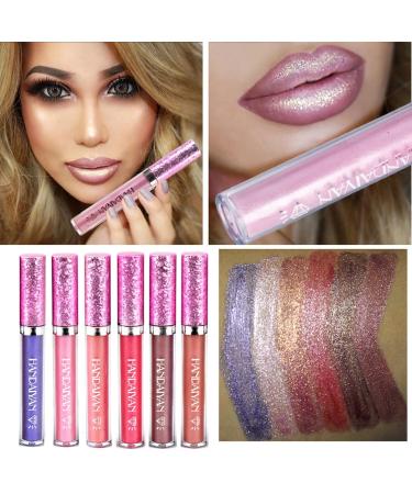 Liquid Glitter Lipstick Set - Waterproof Metallic Gloss for Teens & Women | 6PCS Diamond Shimmer Lip Color - Buy Online on SooperMarket.com