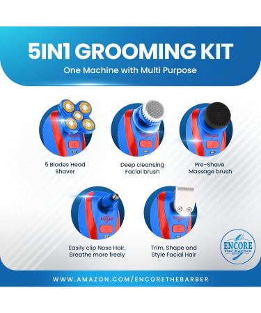 360 Bald Head Shaver | 5-in-1 Grooming Kit | Rechargeable Electric Hair Shaver with Trimmer | Wet & Dry Use | Barber Grade - Buy Online on SooperMarket.com