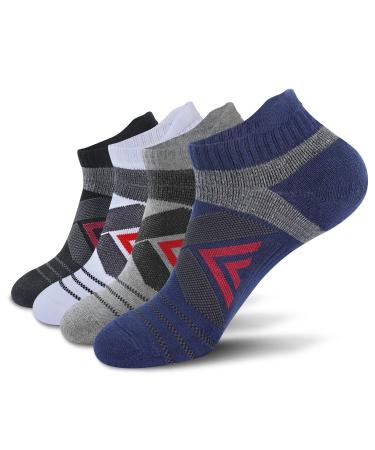 KC-TAHO Men's Sports Compression Socks 4 Pairs 16-23 mmHg with Cotton Cushioned Achilles Tendonitis A-black+white+gray+navy Large