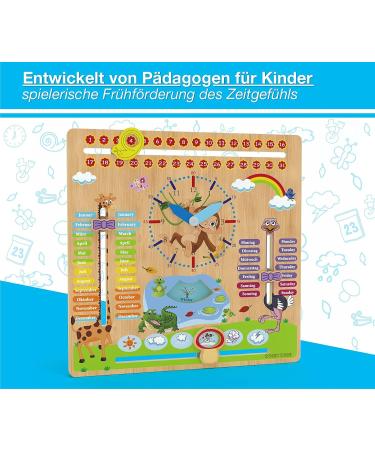 Woodywood Calendar Watch for Children - Bilingual Montessori Learning Clock in Wood - 30x30 cm - Teach Time Date & More Ideal Gift for Kids - Buy Online on SooperMarket.com