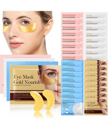 32 Pair 4 Flavors VEROA Under Eye Patches Set - Reduce Puffy Eye Bags Fine Lines Skincare Collagen Eye Patches Moisturizing Hydrating Brightening Hypoallergenic - Vegan Gold Eye Mask 4 Flavour