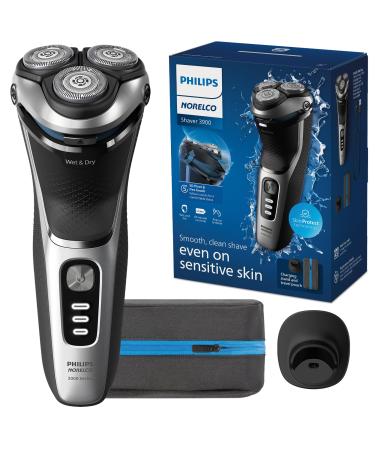 Philips Norelco Shaver 3900 Rechargeable Wet & Dry Electric Shaver with Pop-up Trimmer Charging Stand Travel Storage Pouch Protective Cap Space Gray S3341/92 Silver New Shaver Series 3000 + Charging Stand