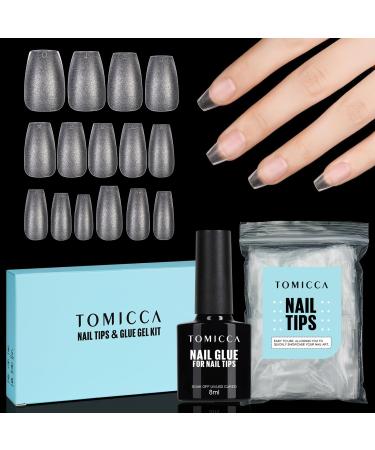 Tomicca artificial nail tips tips for gel nails gel nails ballerina short nail tips with glue set 150 pcs soft gel full cover nail tips professional salon quality - 15 sizes ... 150stk ballerina