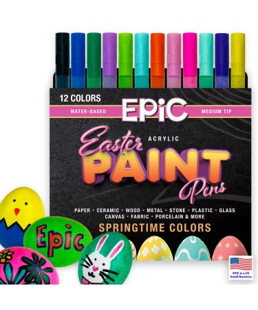 Epic Easter Paint Markers - Permanent Opaque Acrylic Paint - Non Toxic - Water Based - Medium Tip - 12 Springtime Colors - Pastel - Easter Egg Paint