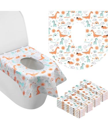 50 Pack Extra Large Toilet Seat Covers Disposable Waterproof Toddler Toilet Covers, Individually Wrapped Portable, Ideal for Kids and Adults, Potty Training in Restrooms (Vivid Dinosaur)