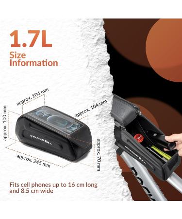 Rockbros Waterproof Bicycle Frame Bag for Smartphones Up to 6.8 | Touchscreen Steering Bag for Mountain Racing & E-Bikes - Black - Buy Online on SooperMarket.com