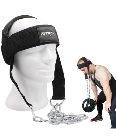 NetroxSports - Neck trainer to strengthen the neck and neck area- Neck harness with adjustable head harness & 80 cm steel chain- for bodybuilding strength sports boxing weightlifting & martial arts