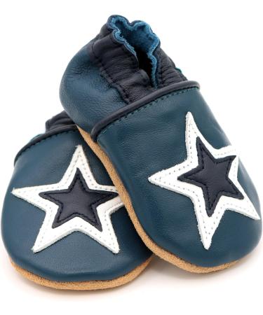 Dotty Fish Soft Leather Baby Shoes - Boys Toddler Non-Slip Suede Soles | Navy & White Star Design | 0-6 Months to 4-5 Years - Buy Online on SooperMarket.com