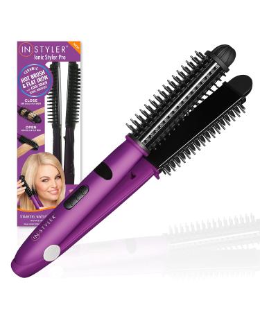 Instyler Pro Hair Straightener, 2 in 1 Ceramic Flat Iron Hair Straightener & Hot Brush for Added Volume and Waves, Auto Safety Shut Off, Cool Touch Bristles, Multiple Heat Settings As Seen on TV