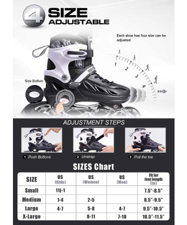 METROLLER Adjustable Inline Skates with Light Up Wheels - Black Large (4-7 US) - Beginner Rollerblades for Girls, Boys, Women, Men - Buy Online on SooperMarket.com