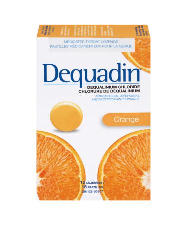 Dequadin Medicated Throat Lozenges - Orange | Provides Antibacterial & Antifungal Relief From Soar Throat & Mouth Sores | 16 Count